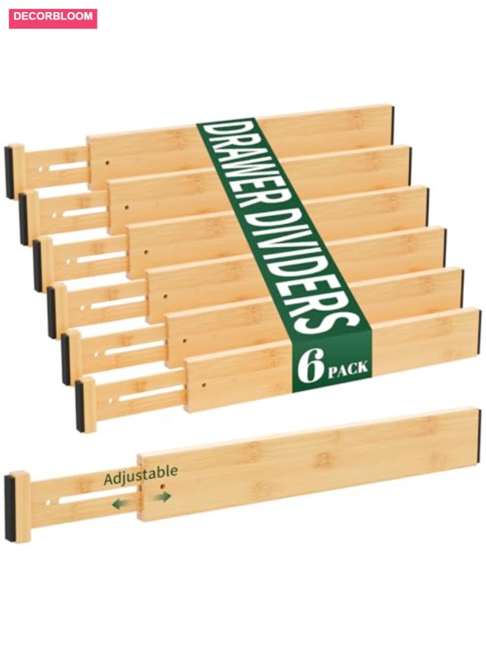 Bamboo Drawer Dividers Adjustable Spring Loaded Organizers Set of 6